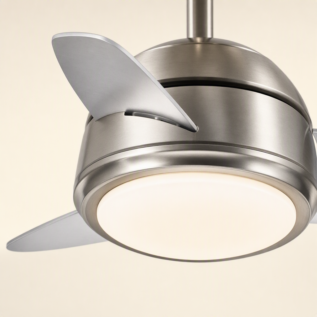 Satin Nickel Compact Ceiling Fan with Light - FAN930-04 — light diffuser trim close-up