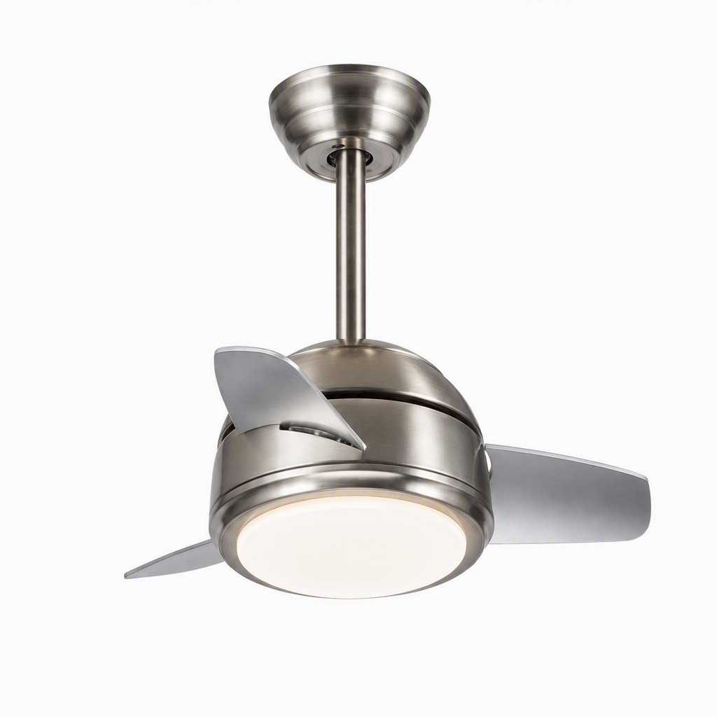 Satin Nickel Compact Ceiling Fan with Light - FAN930-04 — exact product on a seamless pure white background