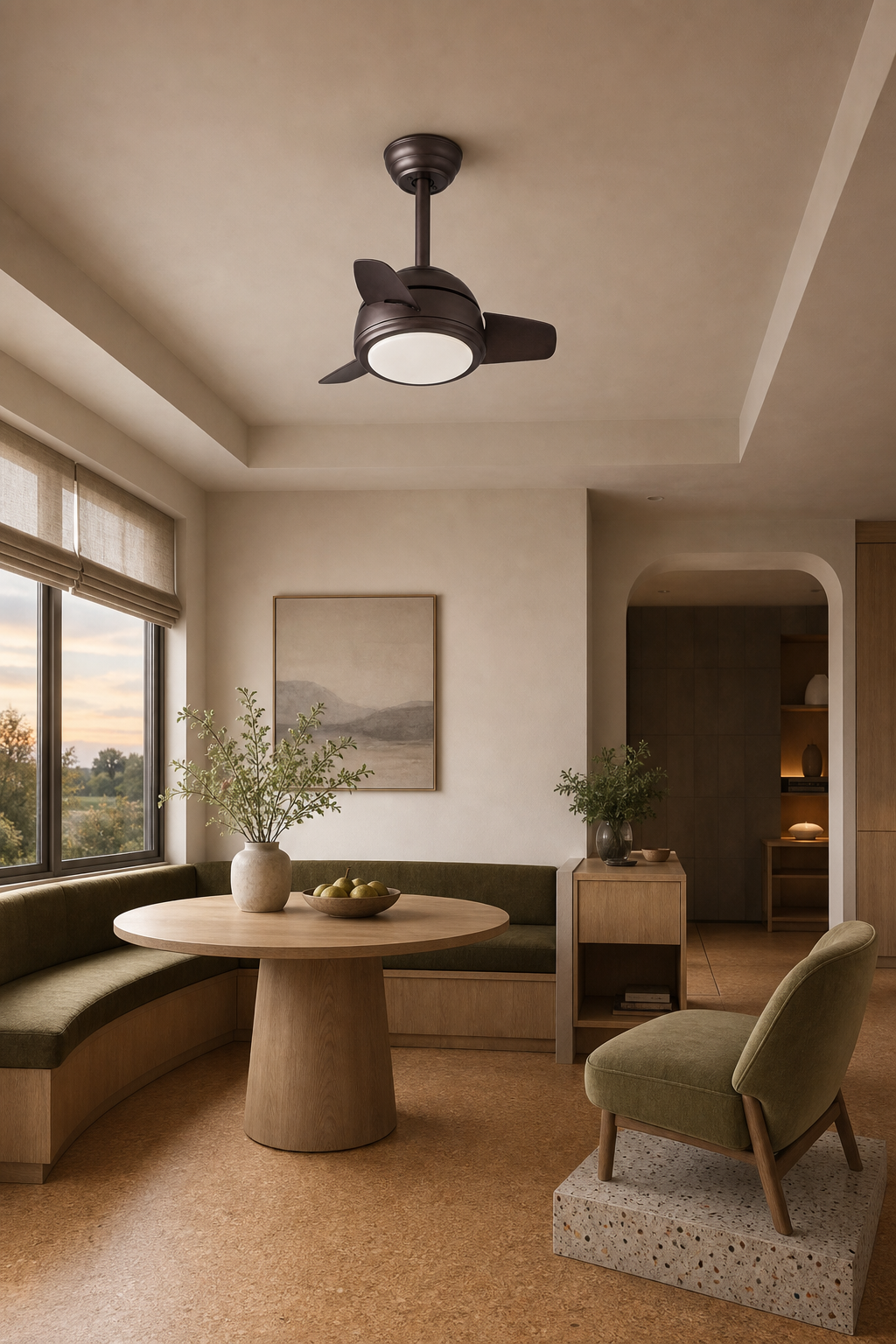 Brown Compact Ceiling Fan with Light - FAN930-05 — breakfast nook room scene