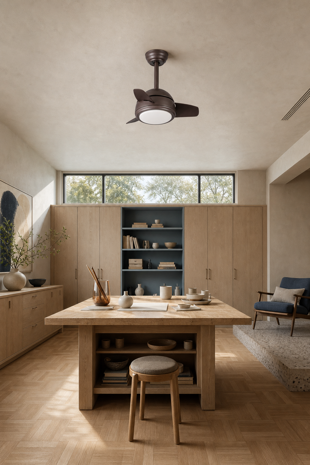 Brown Compact Ceiling Fan with Light - FAN930-05 — craft room room scene
