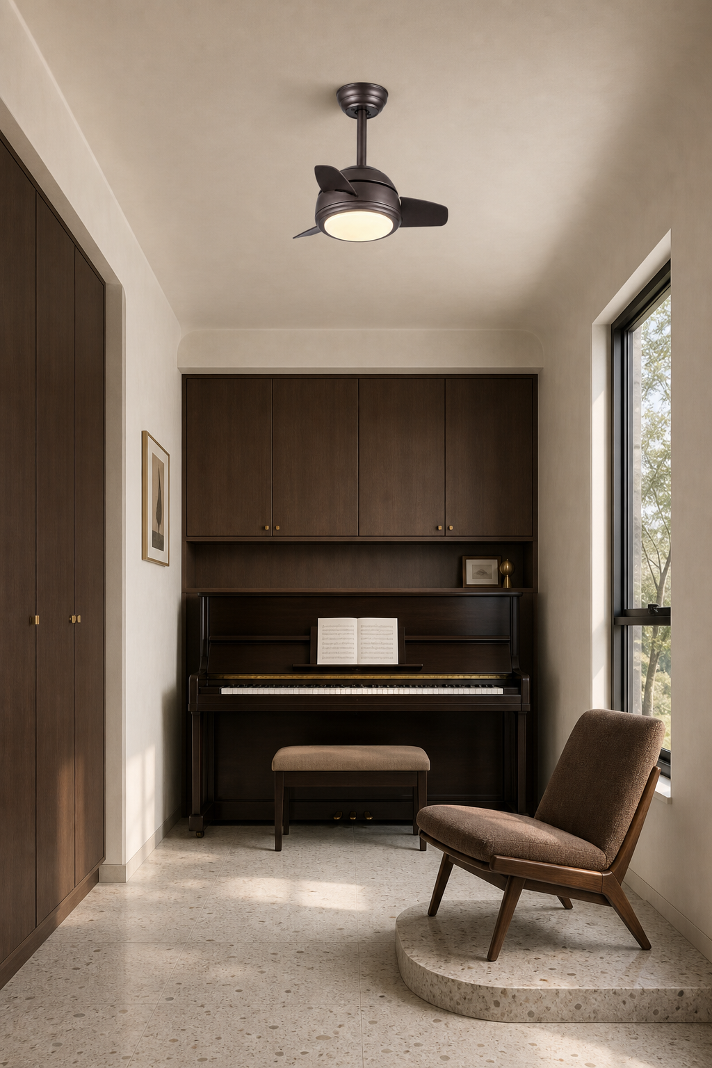 Brown Compact Ceiling Fan with Light - FAN930-05 — music practice room room scene