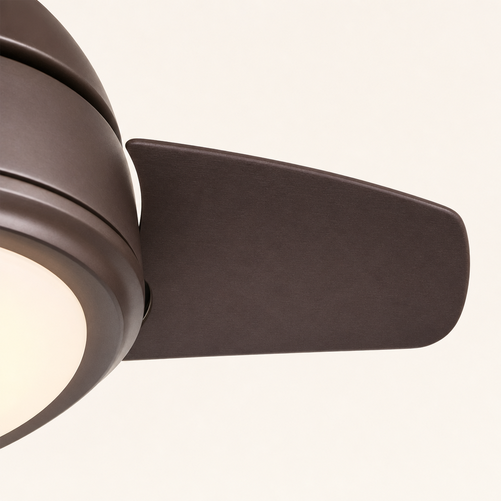 Brown Compact Ceiling Fan with Light - FAN930-05 — blade material edge close-up