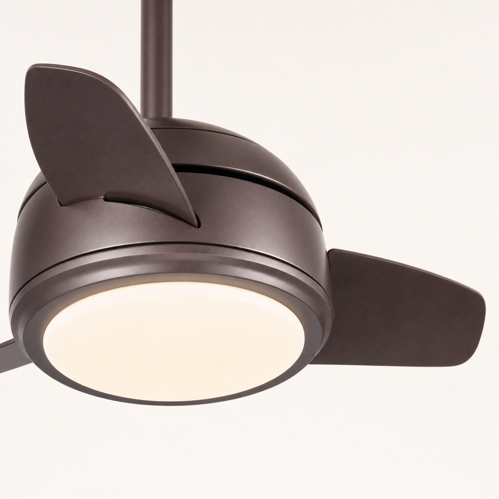 Brown Compact Ceiling Fan with Light - FAN930-05 — light diffuser trim close-up