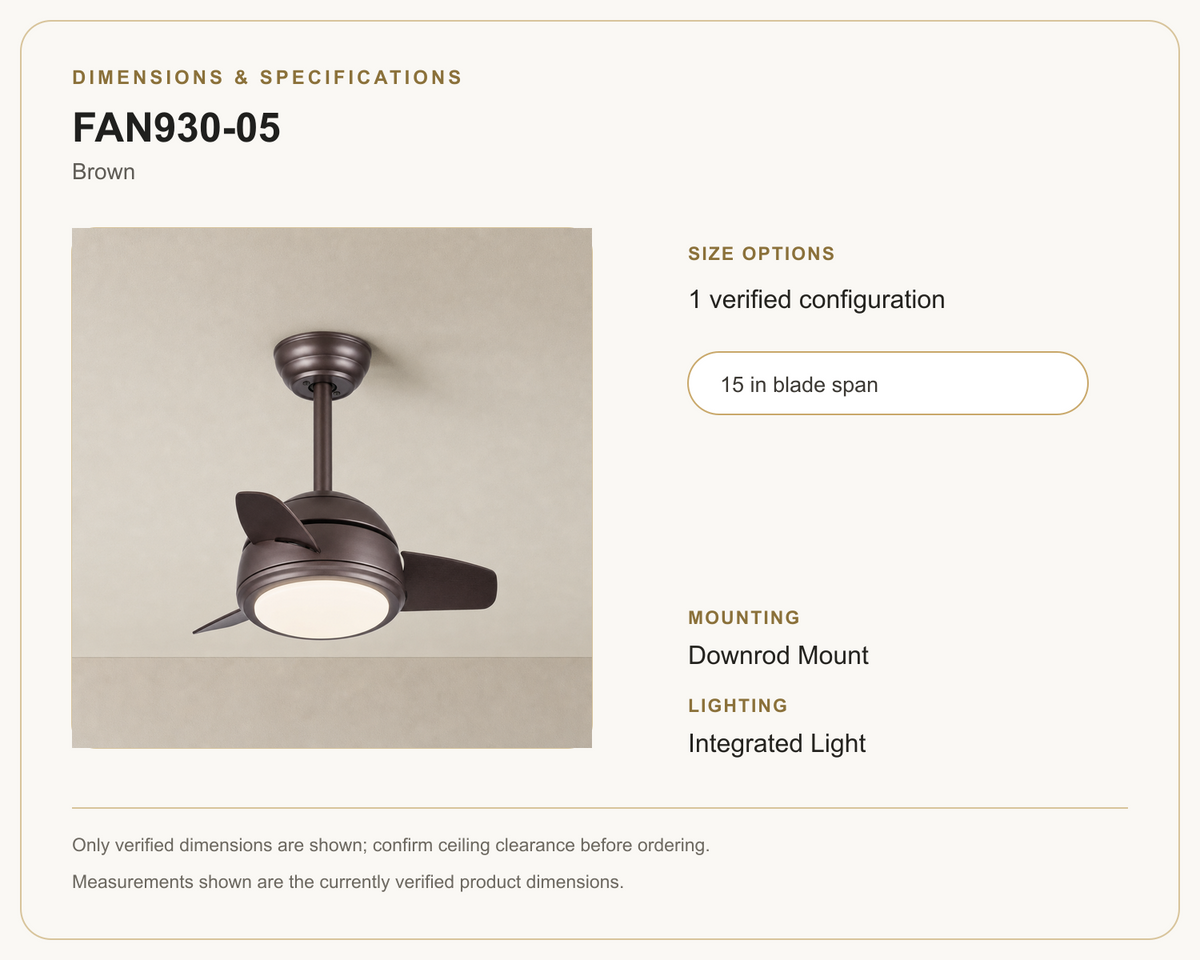 FAN930-05 ceiling fan dimensions and specifications