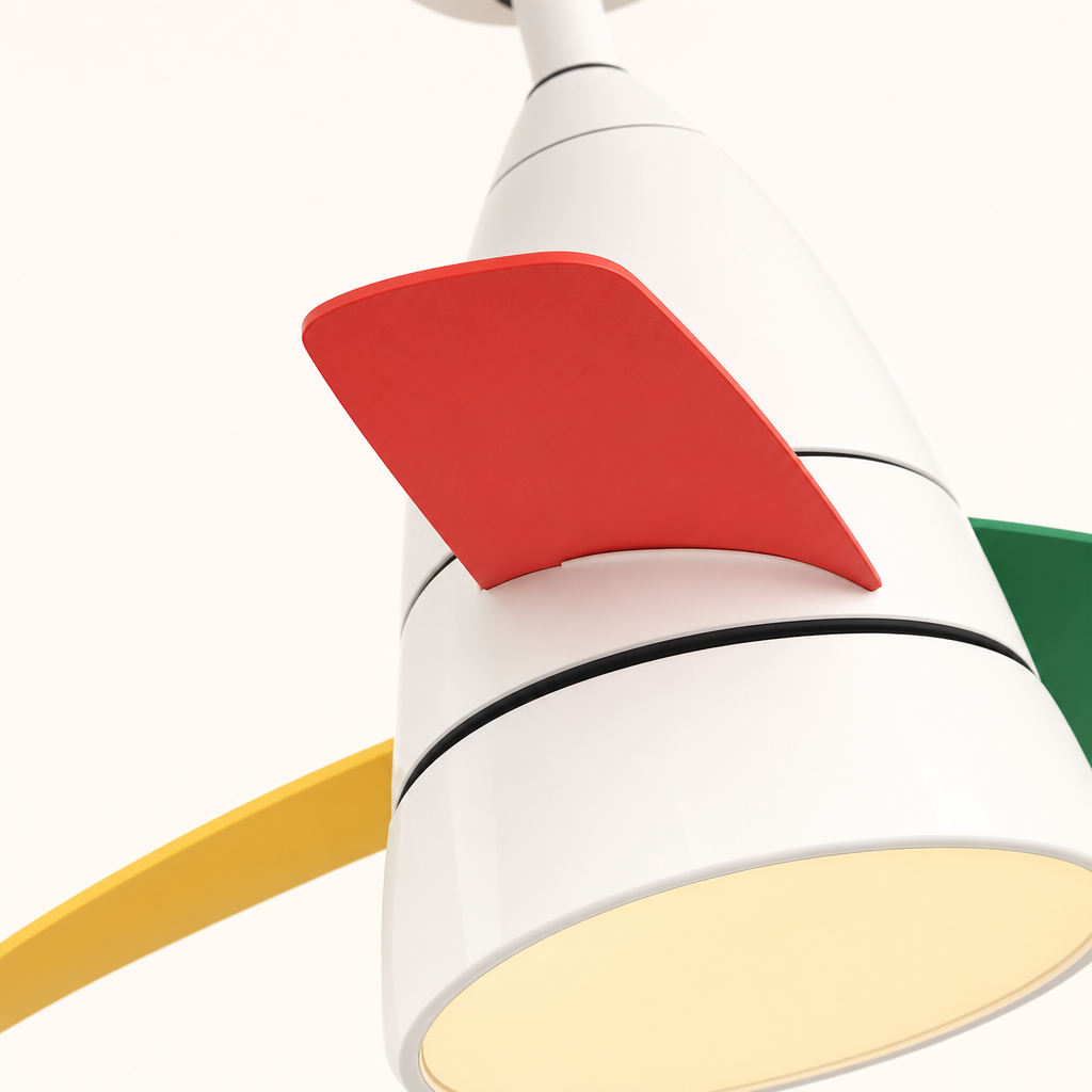 White Multicolor-Blade Ceiling Fan with Light - FAN931-01 — blade material edge close-up