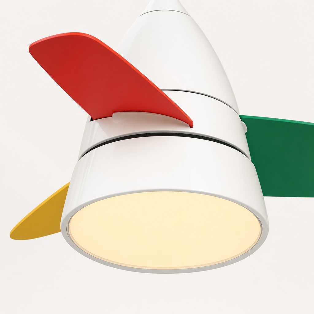 White Multicolor-Blade Ceiling Fan with Light - FAN931-01 — light diffuser trim close-up