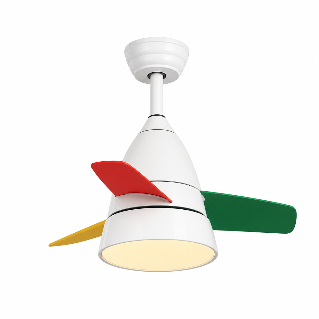 White Multicolor-Blade Ceiling Fan with Light - FAN931-01 — exact product on a seamless pure white background