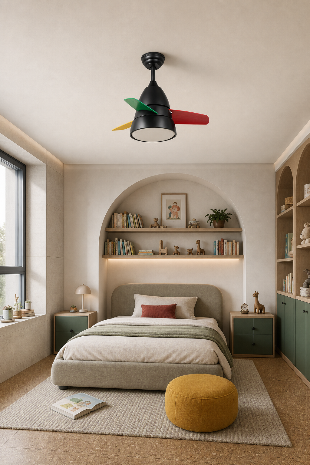 Black Multicolor-Blade Ceiling Fan with Light - FAN931-02 — kids reading bedroom room scene