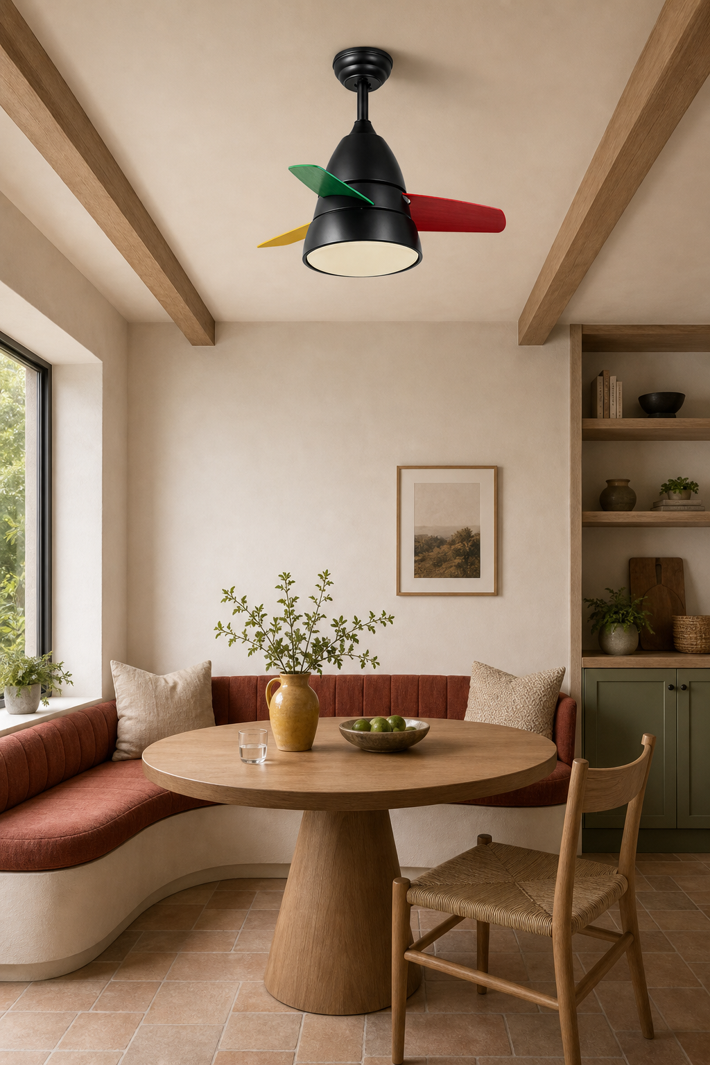 Black Multicolor-Blade Ceiling Fan with Light - FAN931-02 — breakfast nook room scene