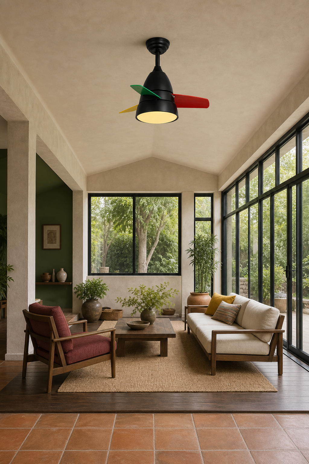 Black Multicolor-Blade Ceiling Fan with Light - FAN931-02 — garden room room scene