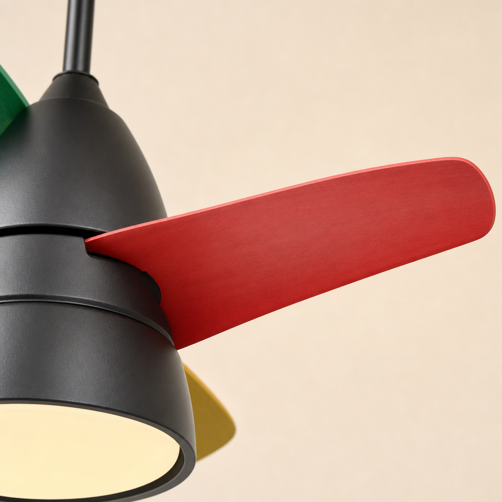 Black Multicolor-Blade Ceiling Fan with Light - FAN931-02 — blade material edge close-up