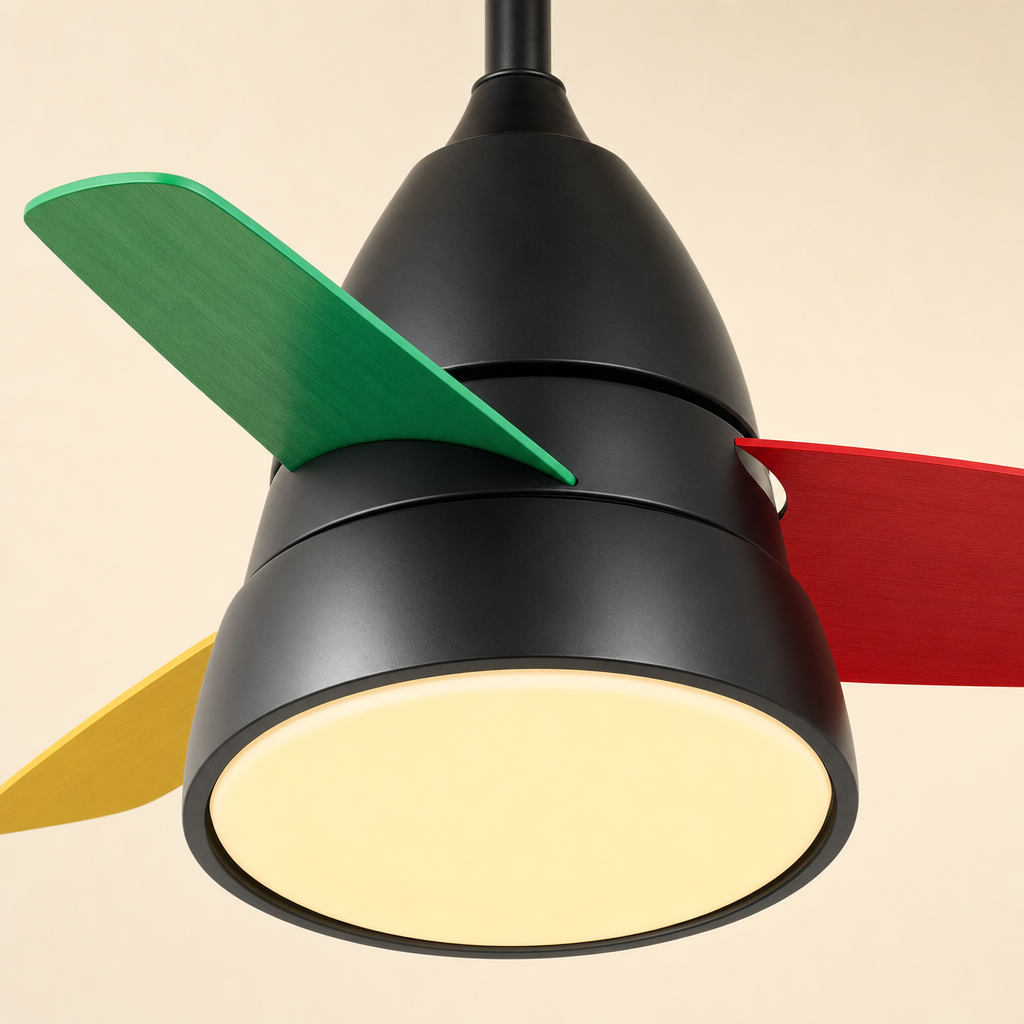 Black Multicolor-Blade Ceiling Fan with Light - FAN931-02 — light diffuser trim close-up