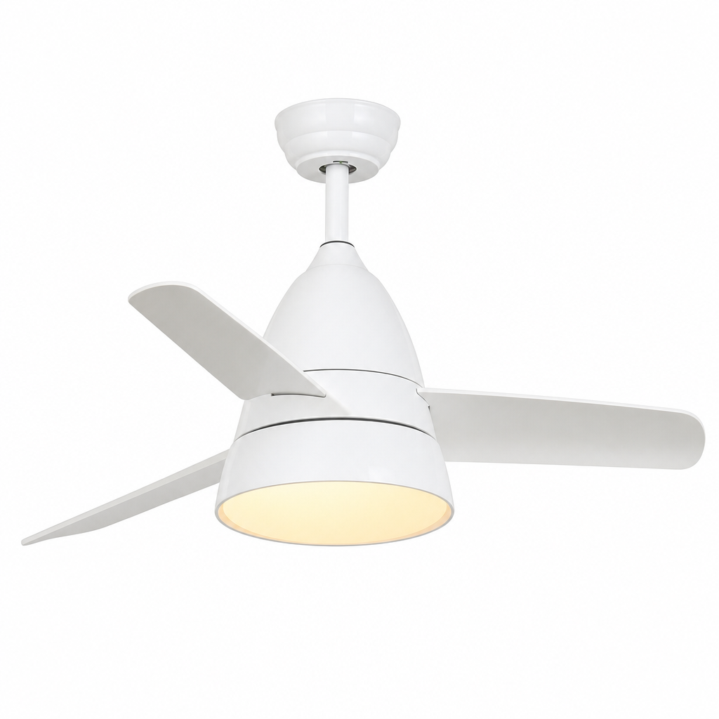All-White Compact Ceiling Fan with Light - FAN931-03 — exact product on a seamless pure white background