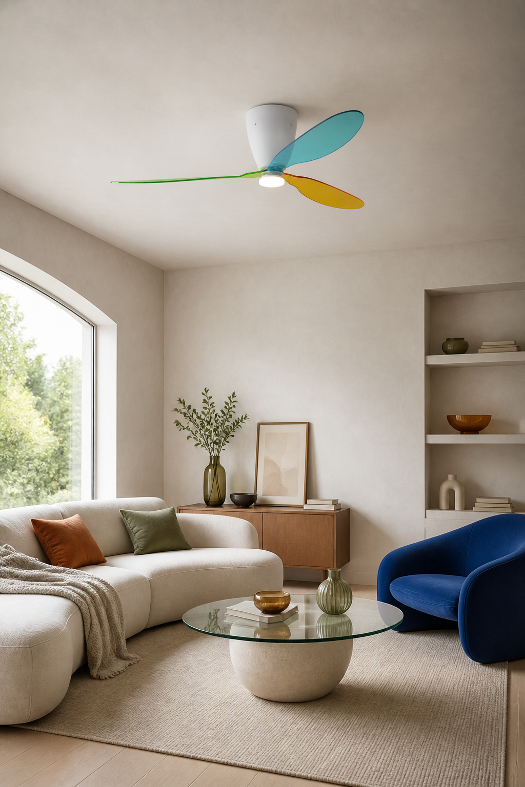 Multicolor Translucent-Blade Ceiling Fan with Light - FAN933-01 — modern living room scene