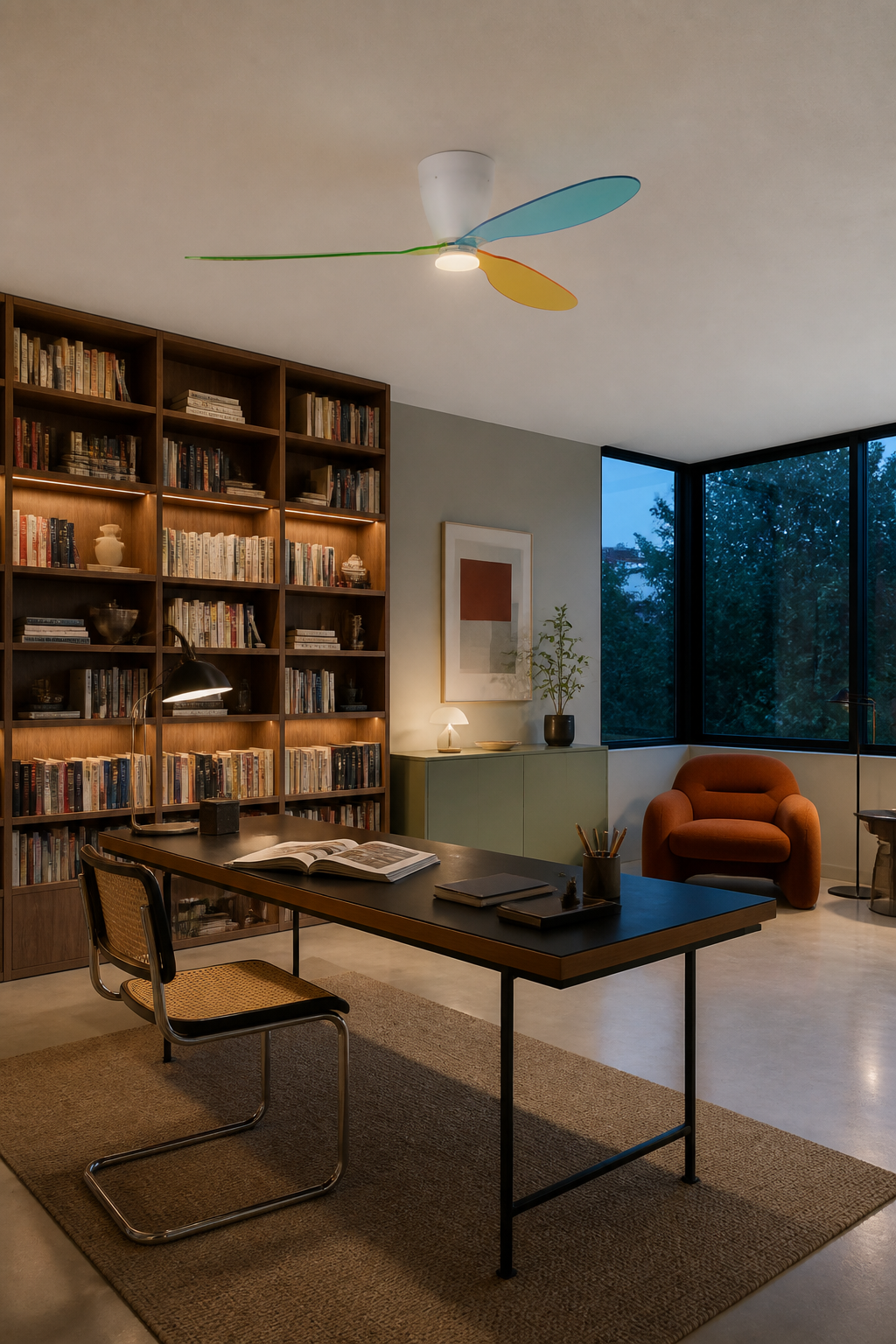 Multicolor Translucent-Blade Ceiling Fan with Light - FAN933-01 — library studio scene