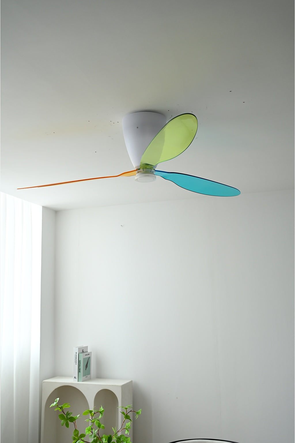 Multicolor Translucent-Blade Ceiling Fan with Light - FAN933-01 — real installed opposite-angle view