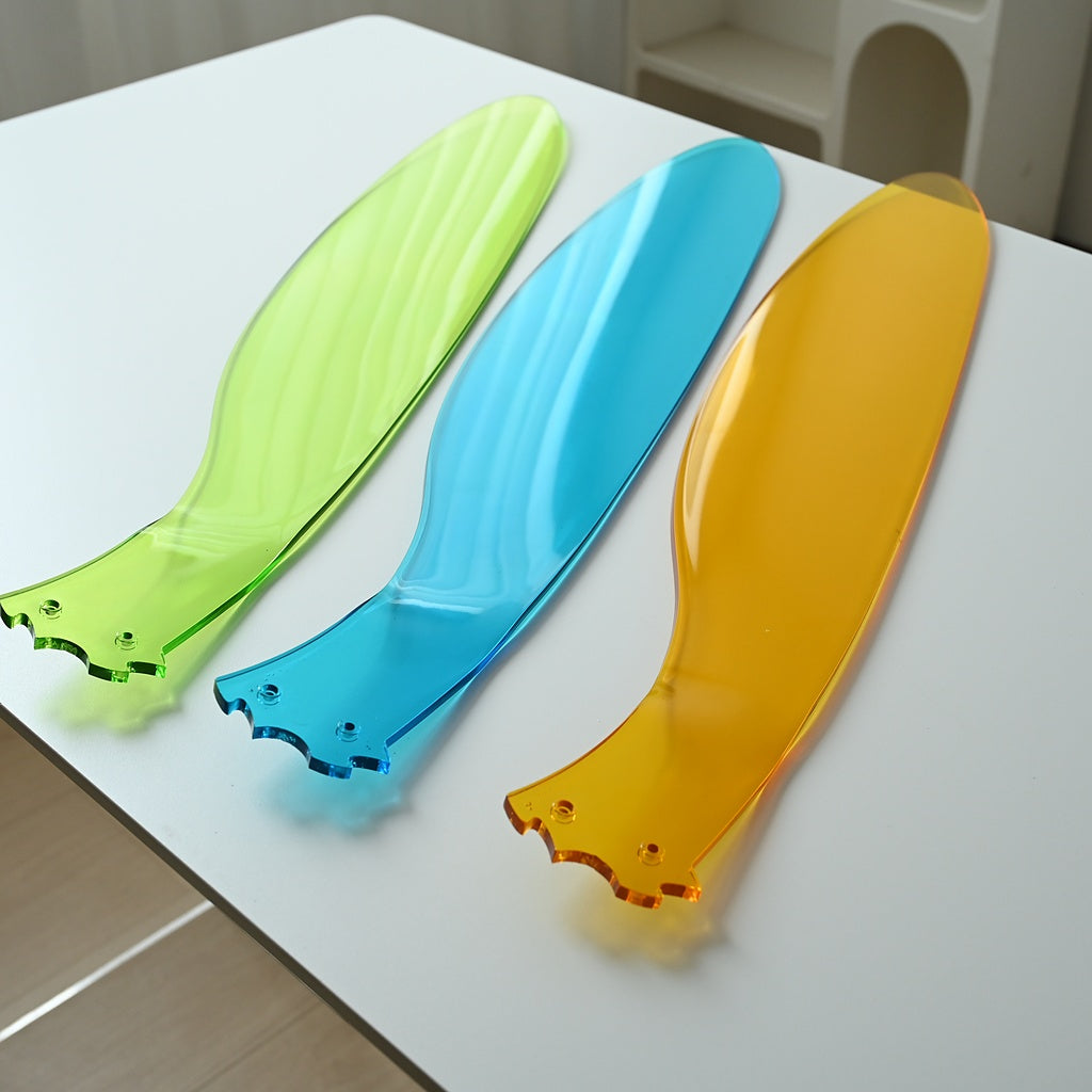 FAN933-01 cyan-blue, amber-yellow, and lime-green translucent polymer blades