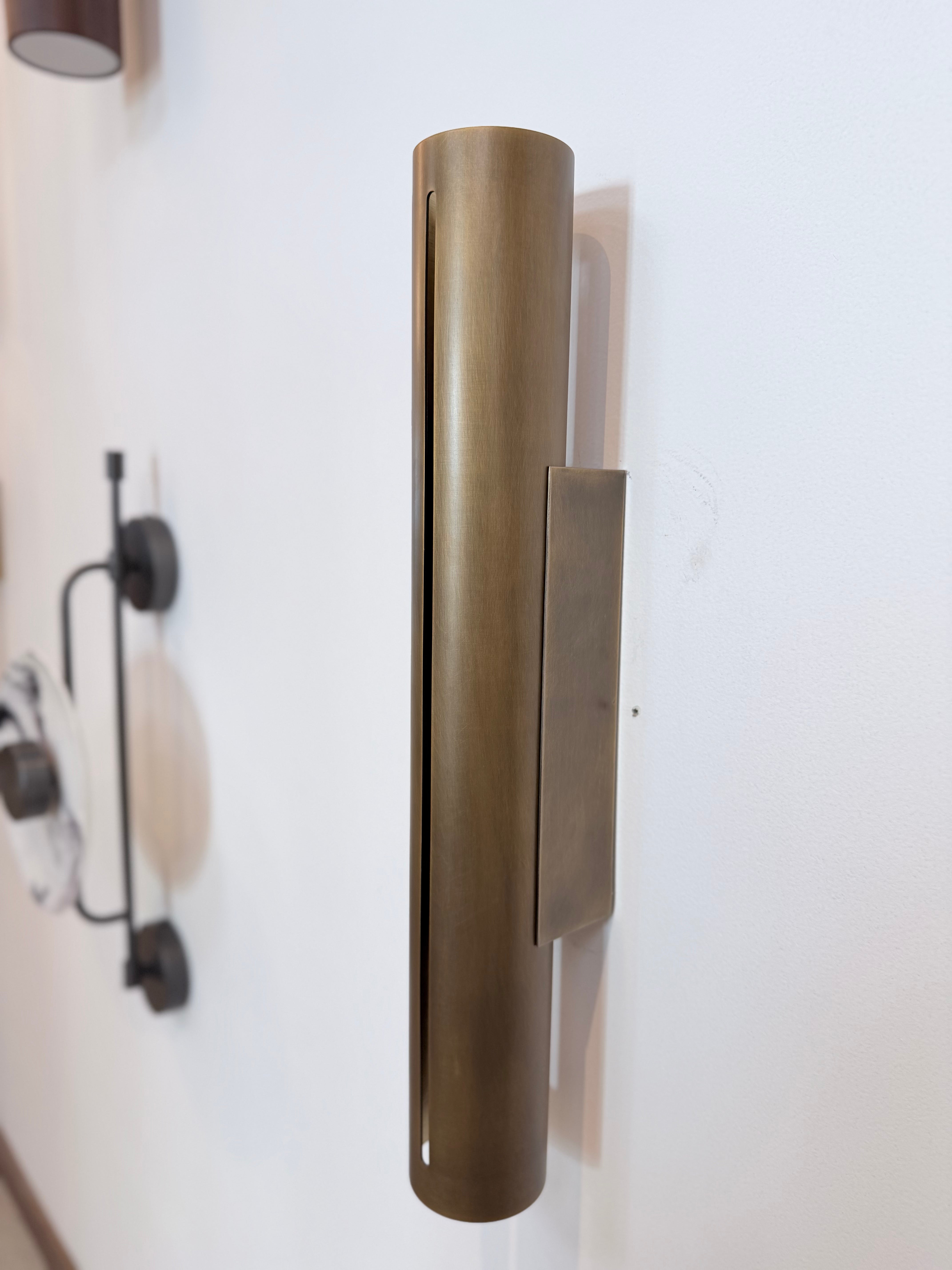 Minimalist Brass Cylinder Wall Sconce in Antique Brass