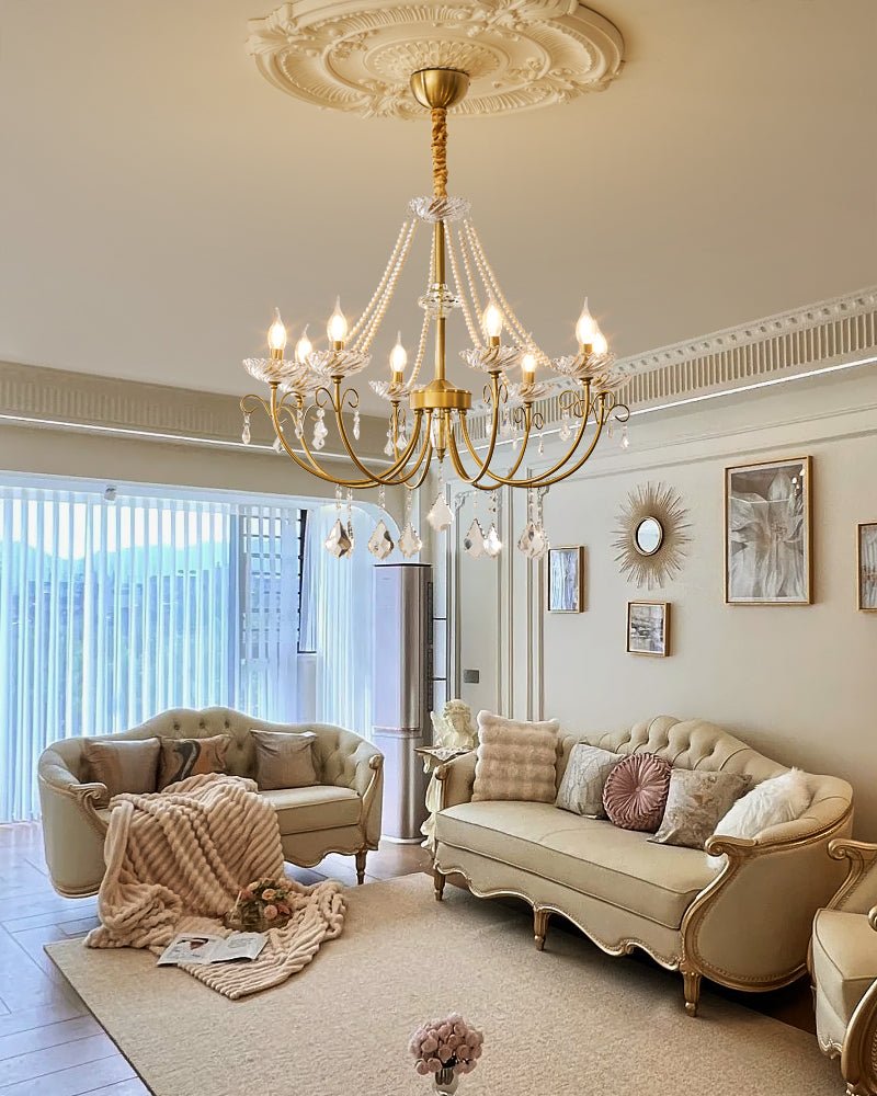 Lyra Brass Crystal Chandelier - Romantic French for Dining Room