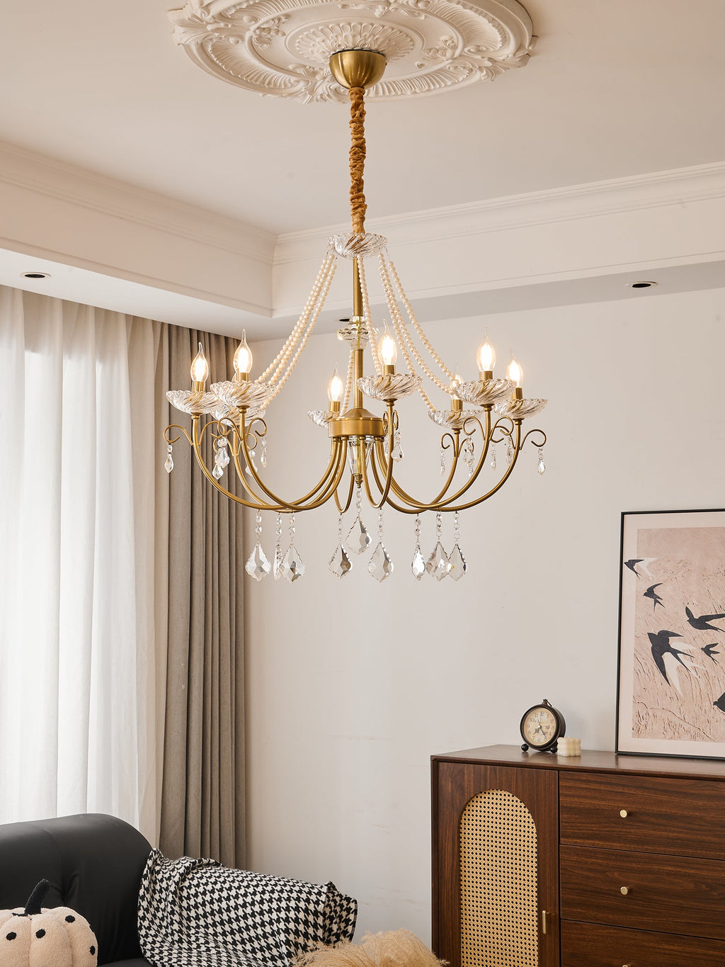 Lyra Brass Crystal Chandelier - Romantic French for Dining Room
