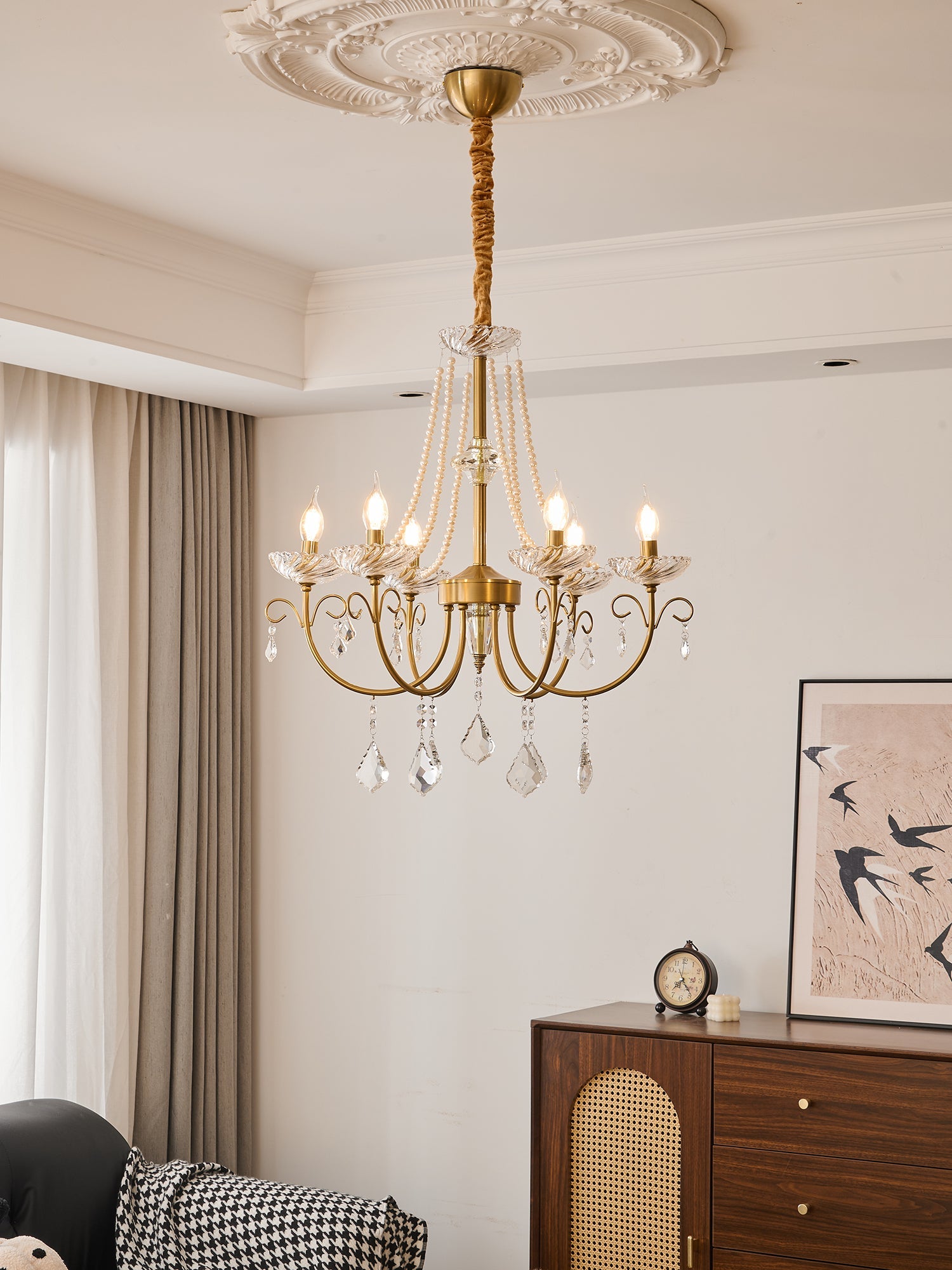 Lyra Brass Crystal Chandelier - Romantic French for Dining Room
