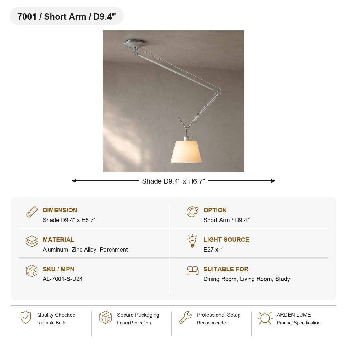Bauhaus Adjustable Swing Arm Pendant Light SKU AL-7001-S-D24