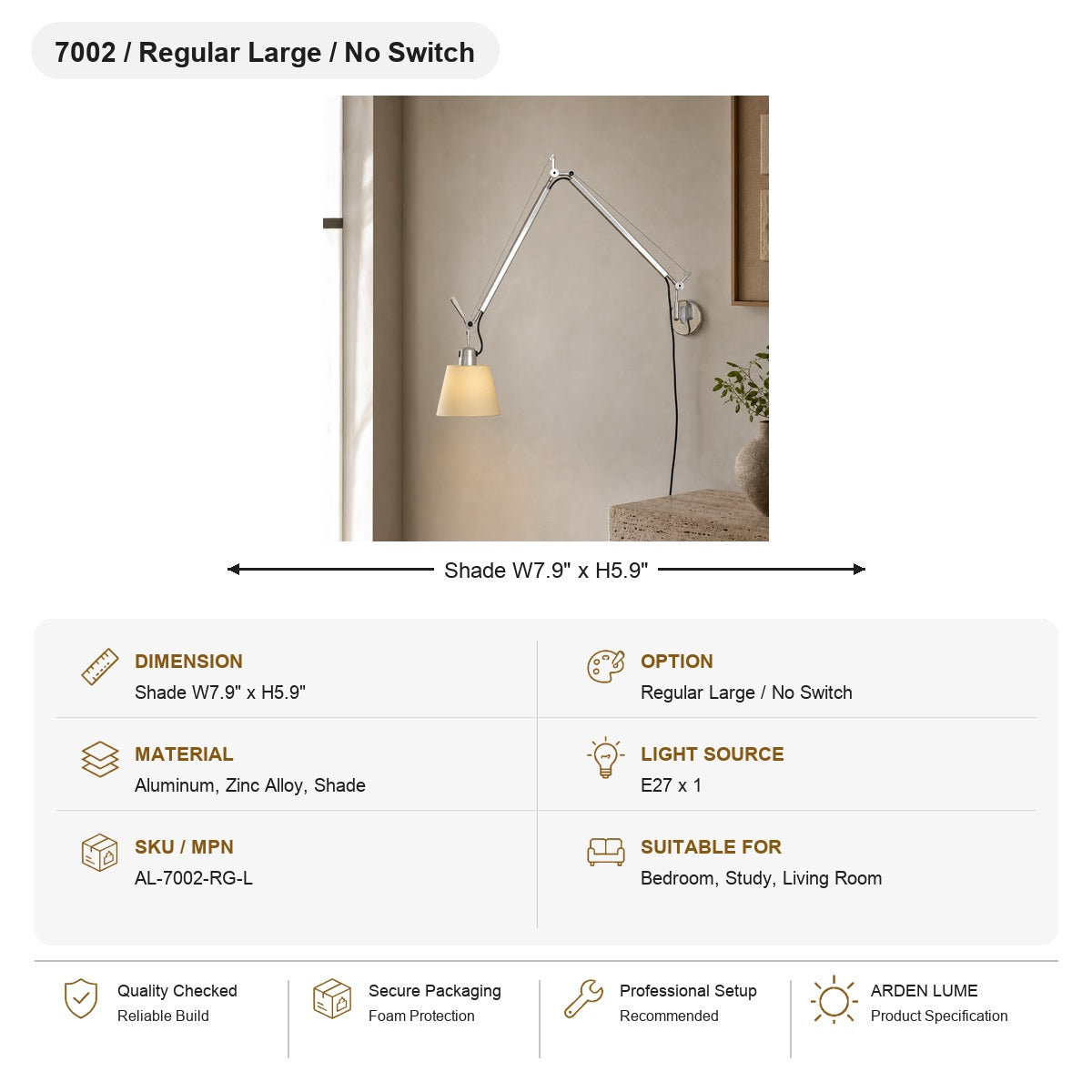 Bauhaus Adjustable Parchment Swing Arm Wall Light SKU AL-7002-RG-L