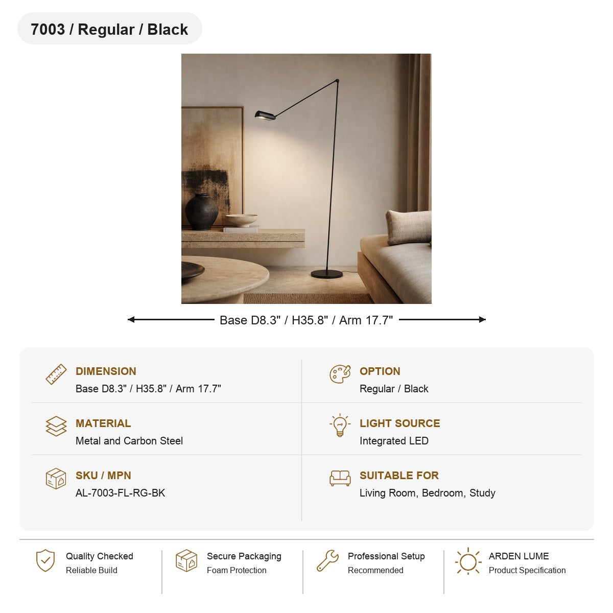 Daphine Adjustable LED Floor Lamp SKU AL-7003-FL-RG-BK