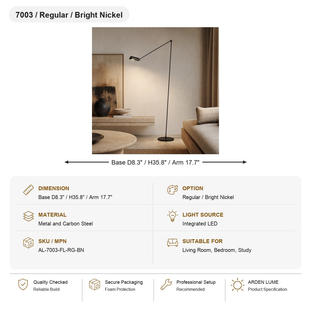 Daphine Adjustable LED Floor Lamp SKU AL-7003-FL-RG-BN