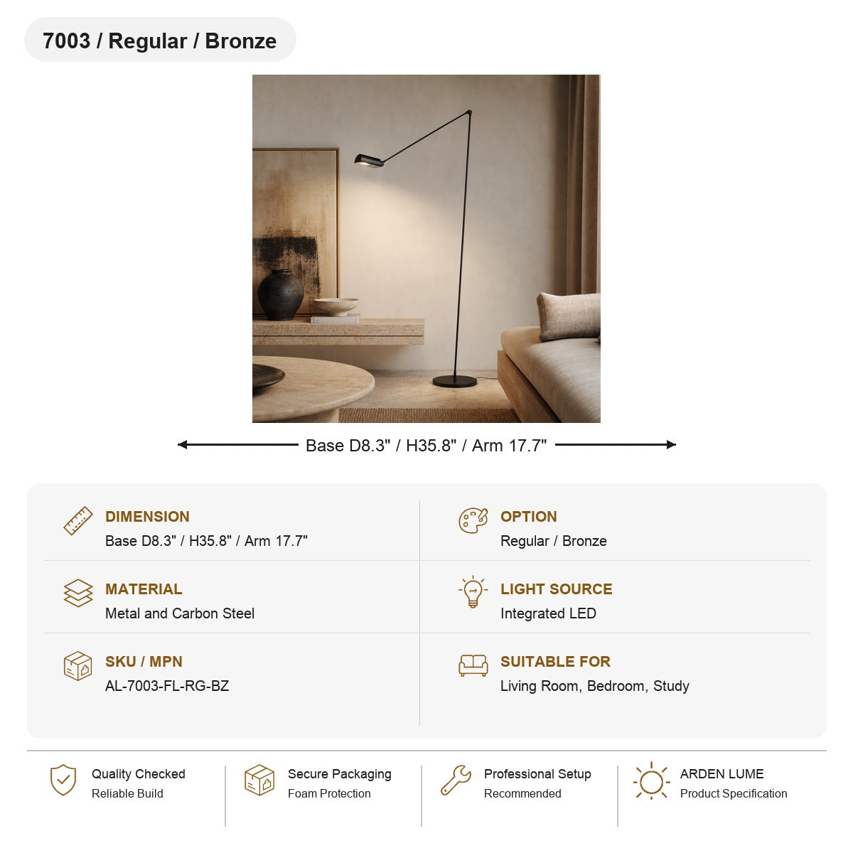 Daphine Adjustable LED Floor Lamp SKU AL-7003-FL-RG-BZ