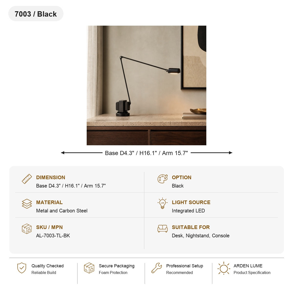 Daphine Adjustable LED Table Lamp SKU AL-7003-TL-BK
