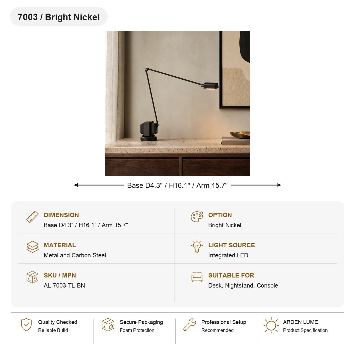 Daphine Adjustable LED Table Lamp SKU AL-7003-TL-BN
