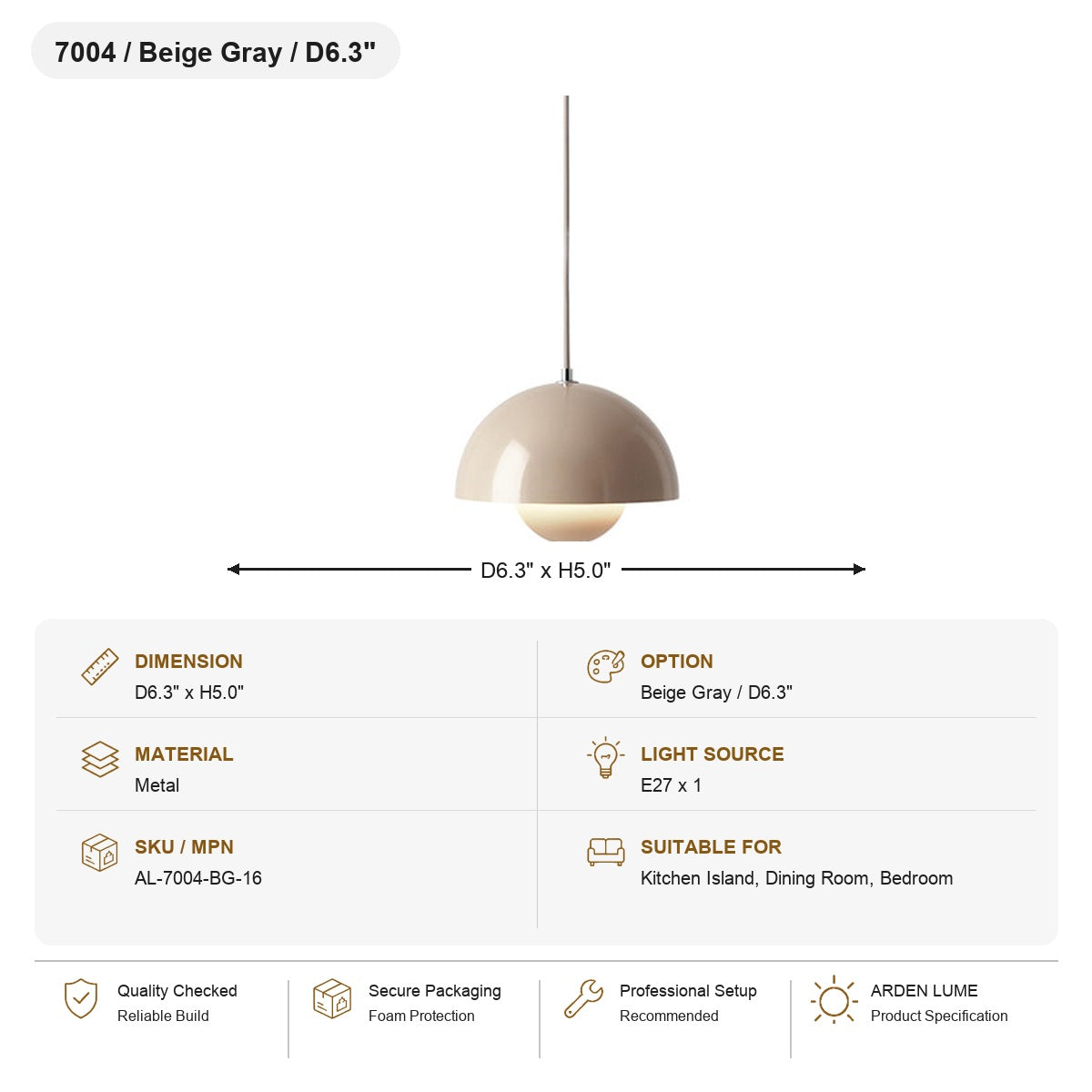 Flowerpot Dome Pendant Light SKU AL-7004-BG-16