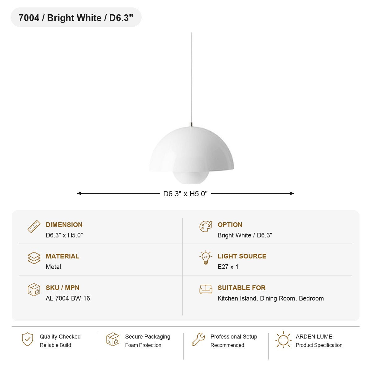 Flowerpot Dome Pendant Light SKU AL-7004-BW-16