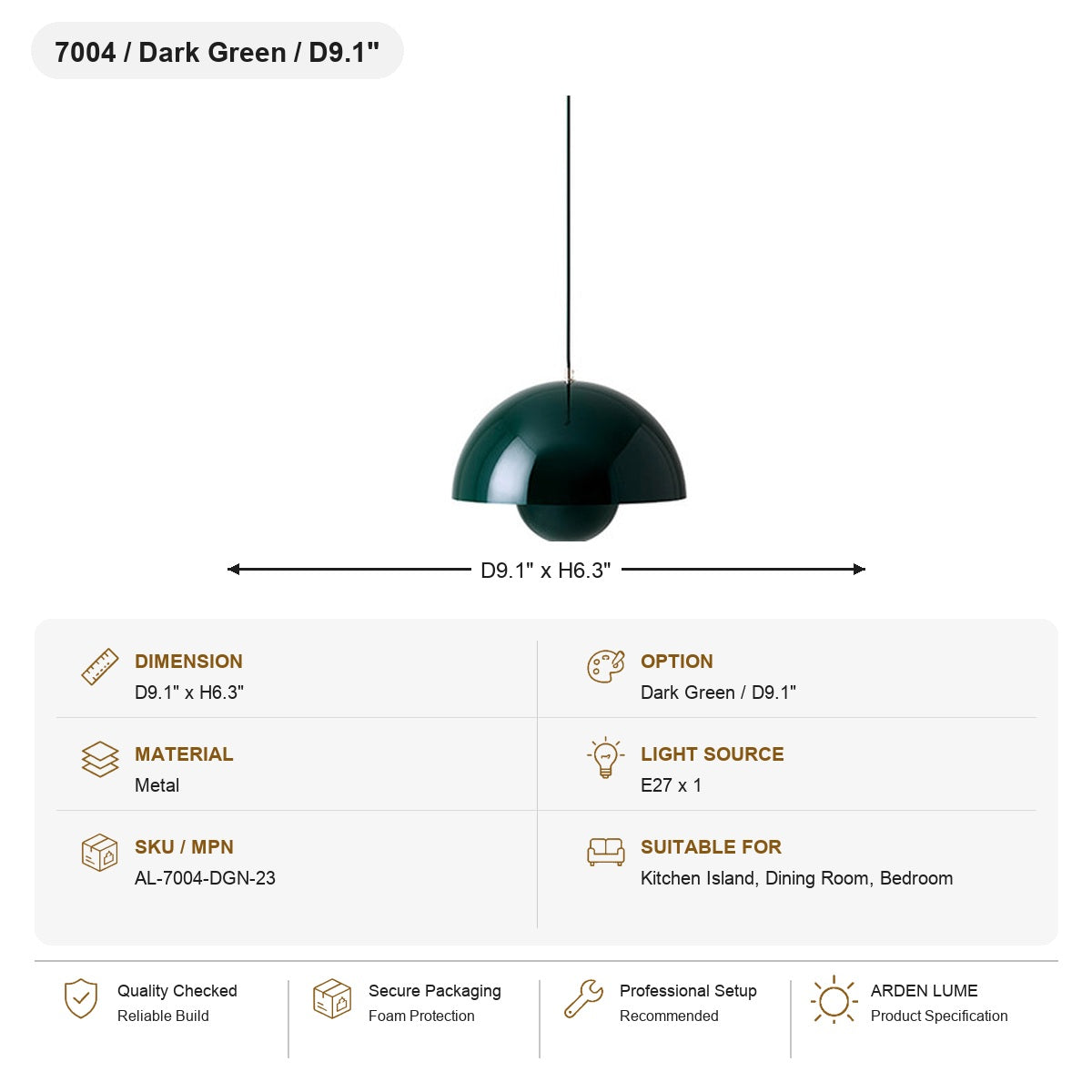 Flowerpot Dome Pendant Light SKU AL-7004-DGN-23