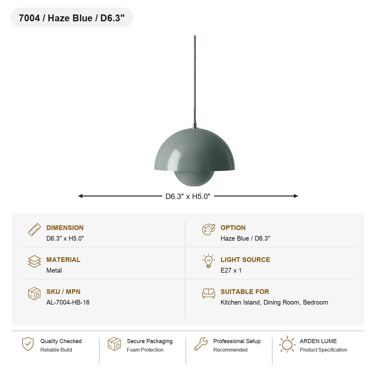 Flowerpot Dome Pendant Light SKU AL-7004-HB-16