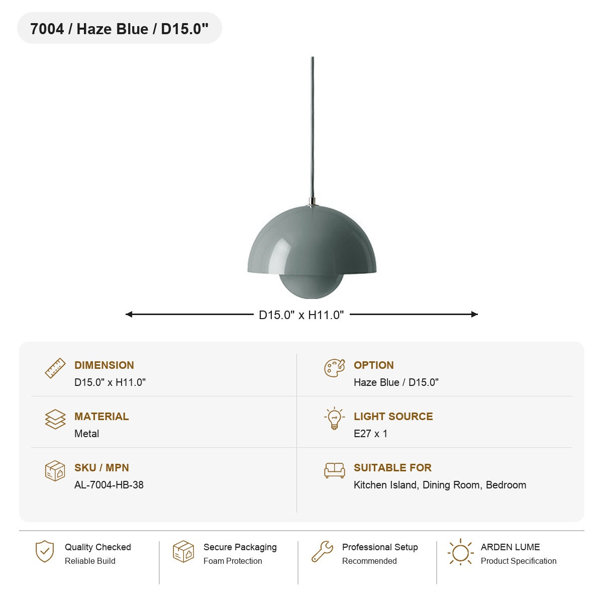 Flowerpot Dome Pendant Light SKU AL-7004-HB-38