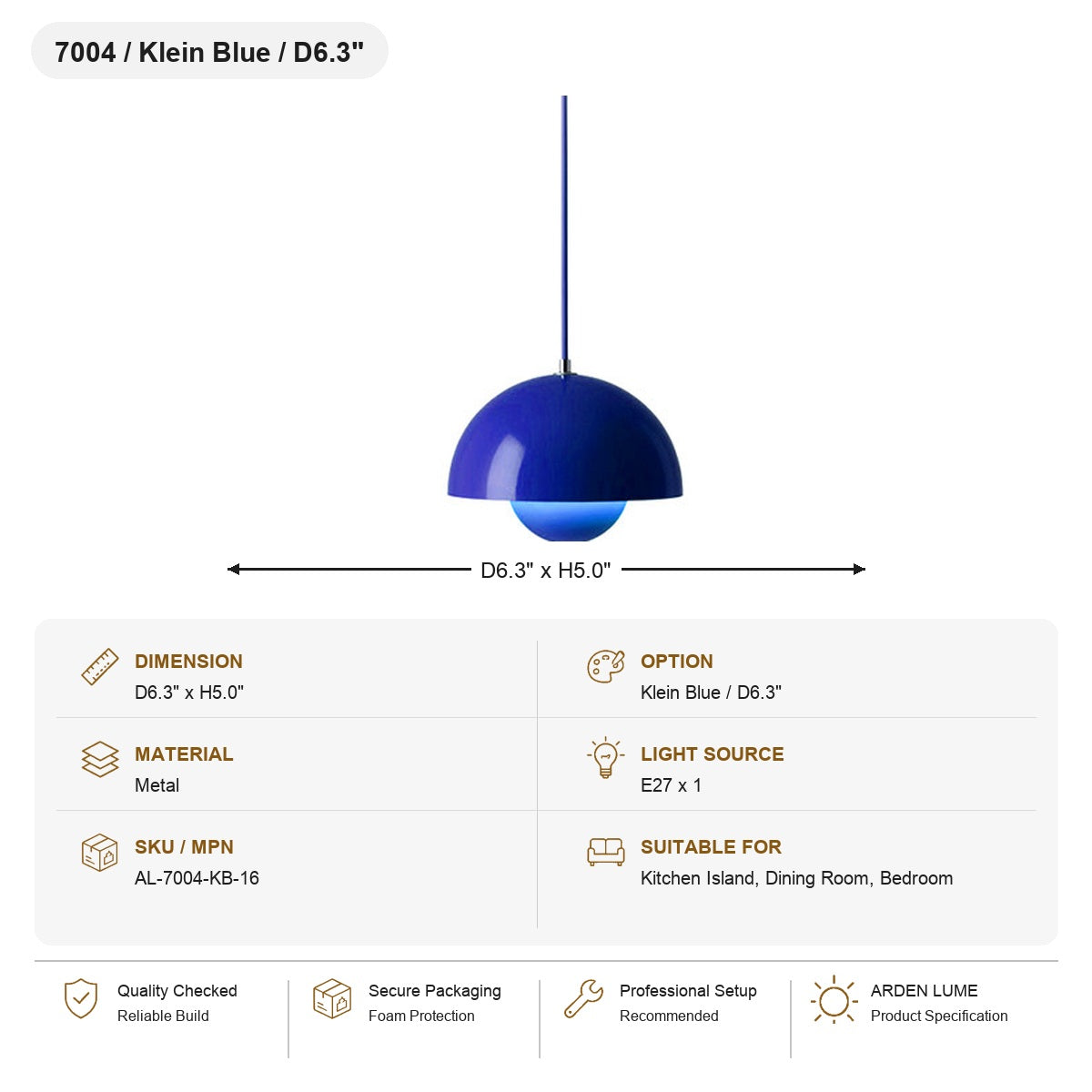 Flowerpot Dome Pendant Light SKU AL-7004-KB-16