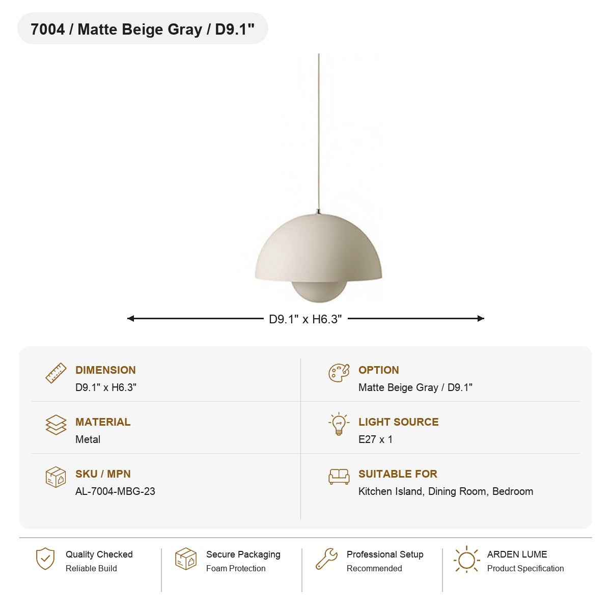 Flowerpot Dome Pendant Light SKU AL-7004-MBG-23