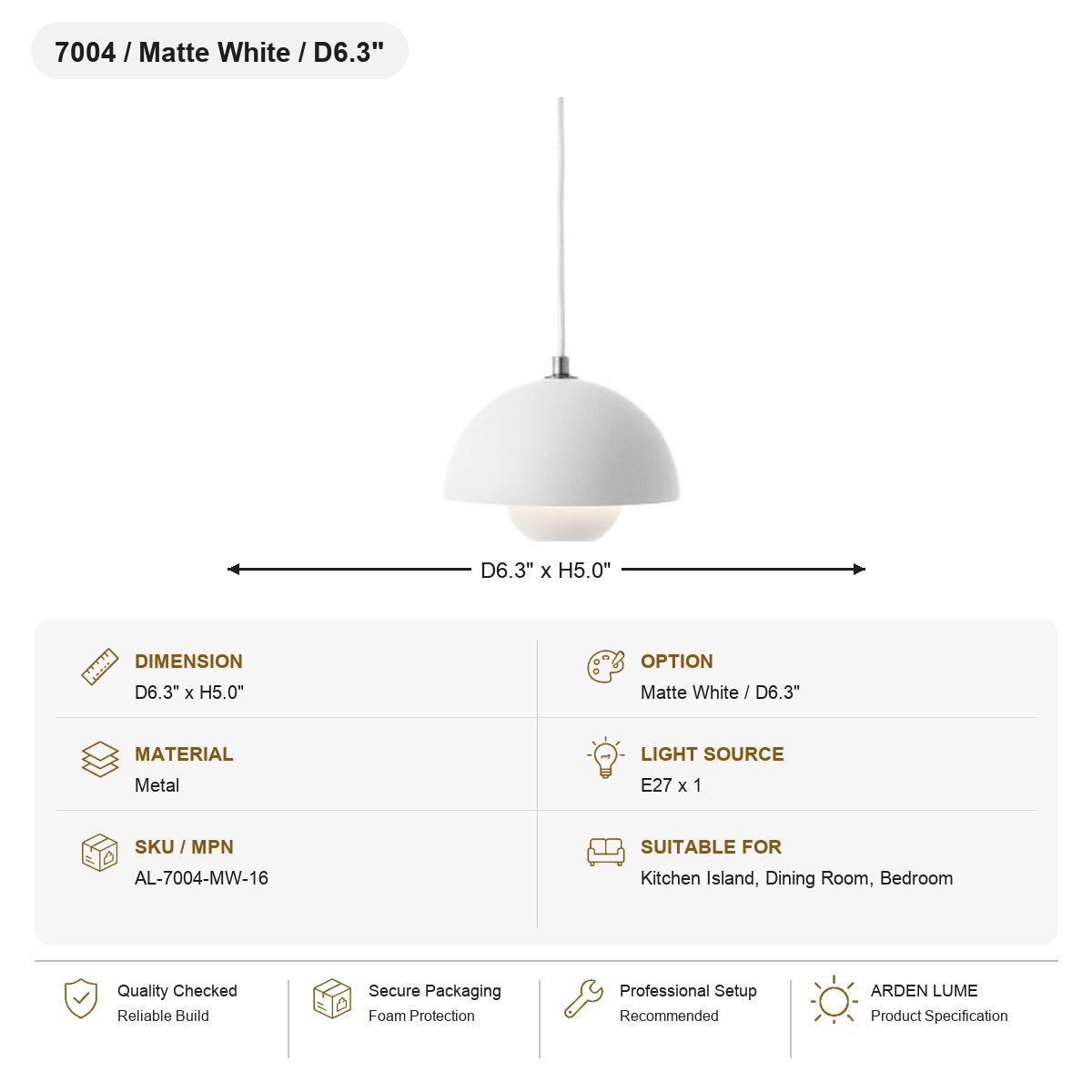 Flowerpot Dome Pendant Light SKU AL-7004-MW-16