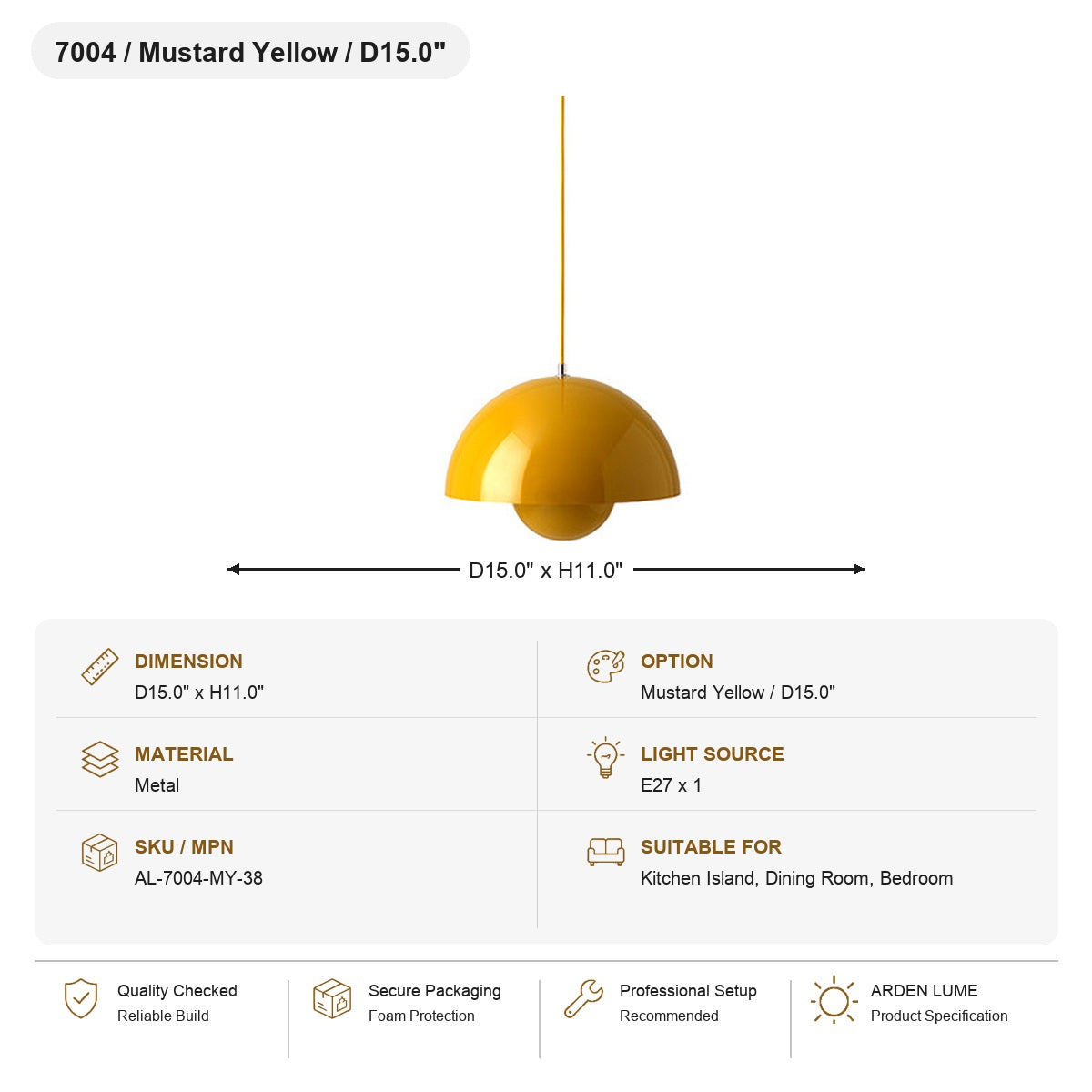 Flowerpot Dome Pendant Light SKU AL-7004-MY-38