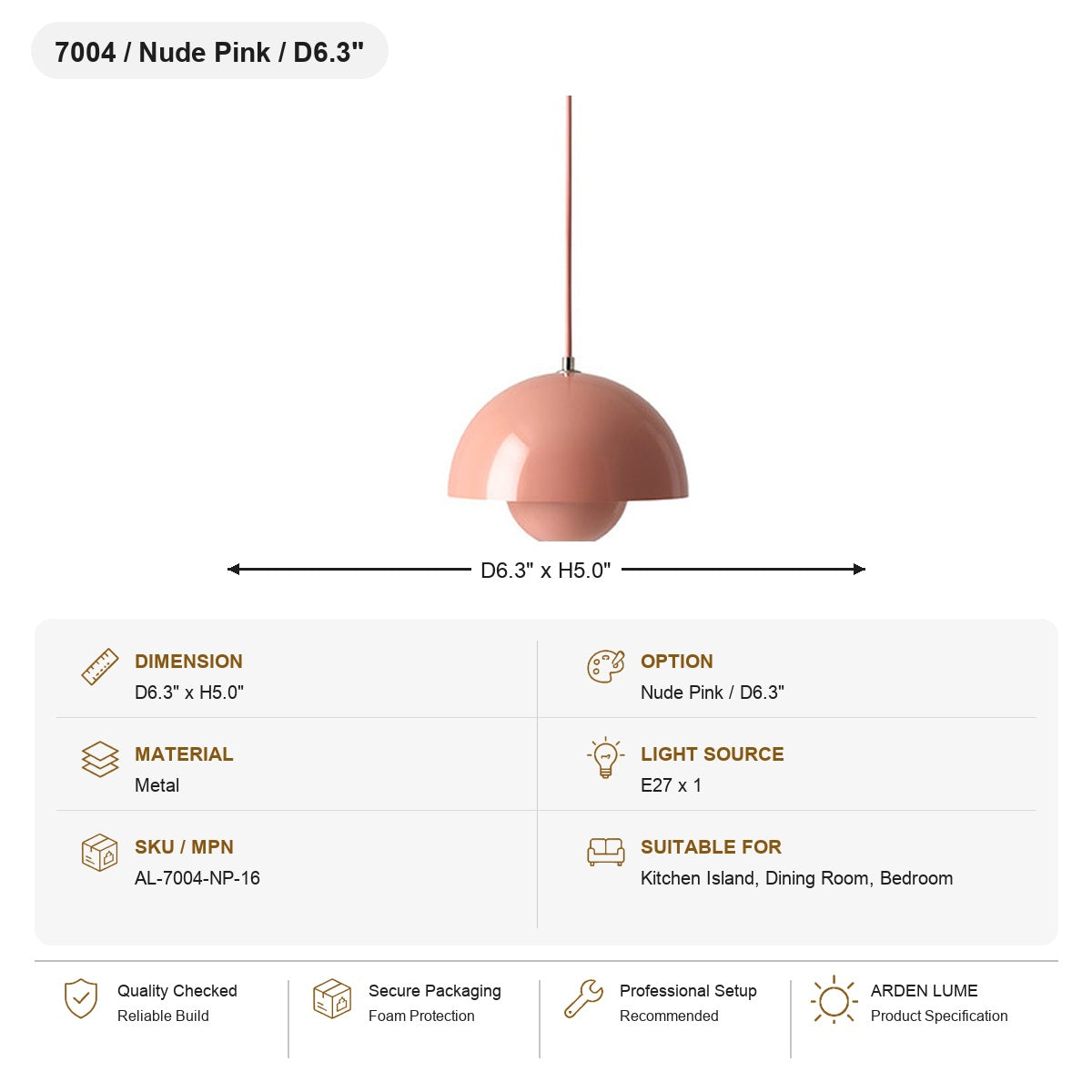 Flowerpot Dome Pendant Light SKU AL-7004-NP-16