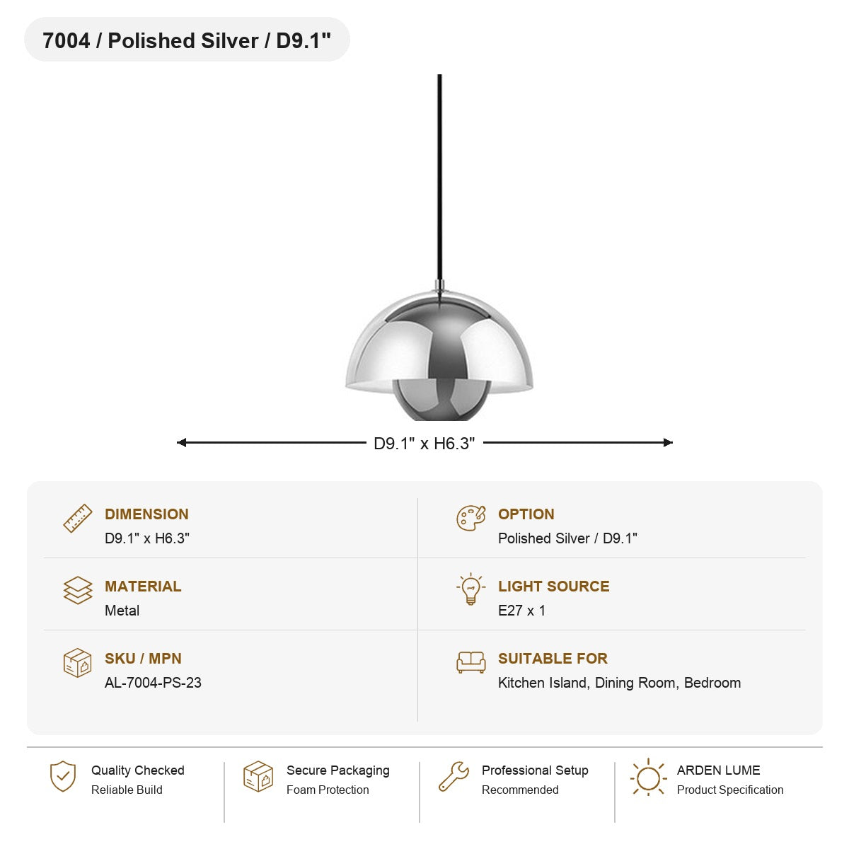 Flowerpot Dome Pendant Light SKU AL-7004-PS-23