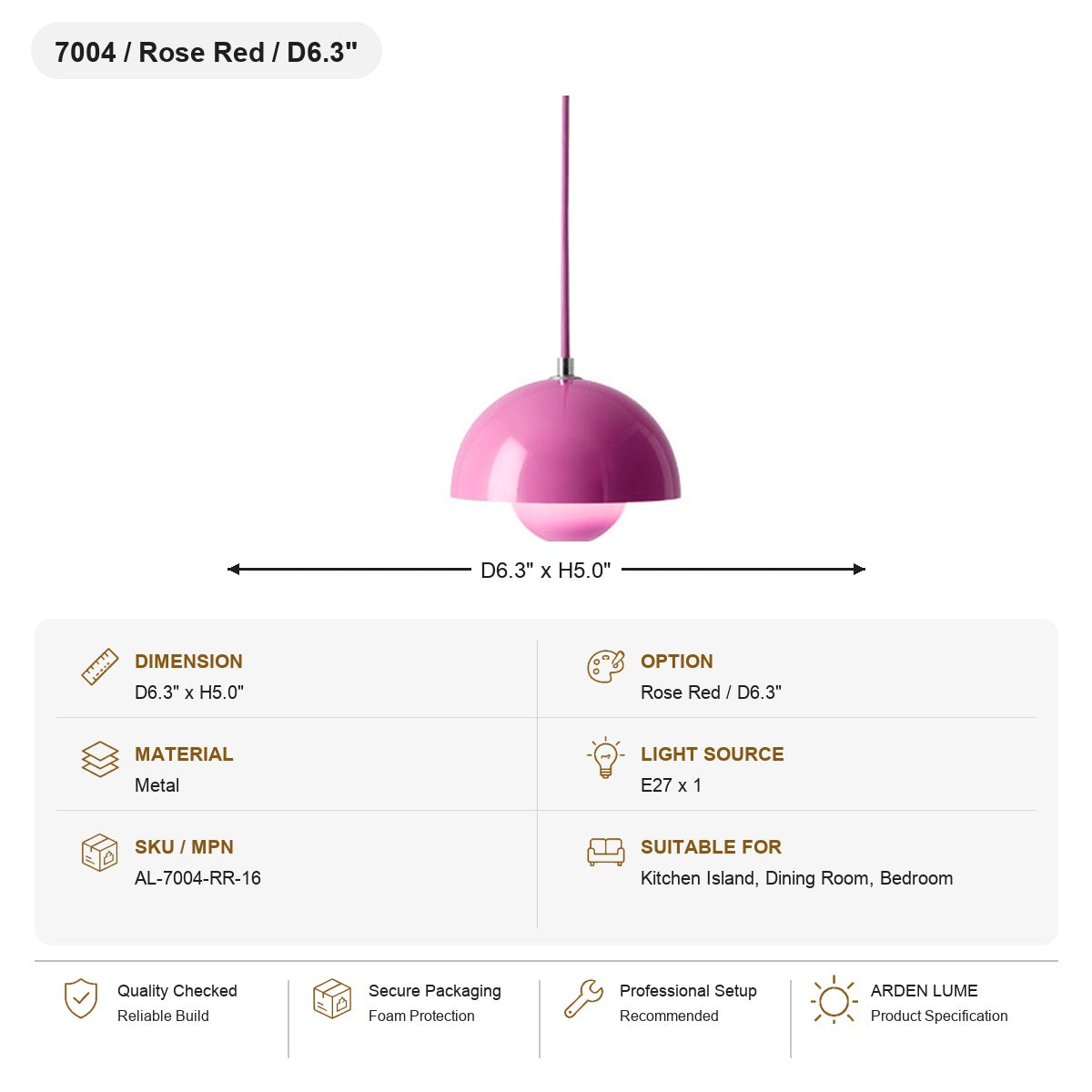 Flowerpot Dome Pendant Light SKU AL-7004-RR-16