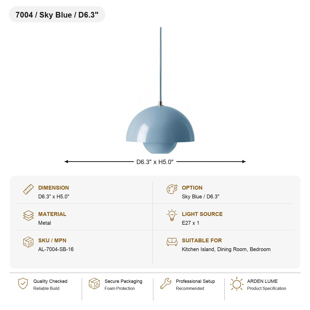 Flowerpot Dome Pendant Light SKU AL-7004-SB-16