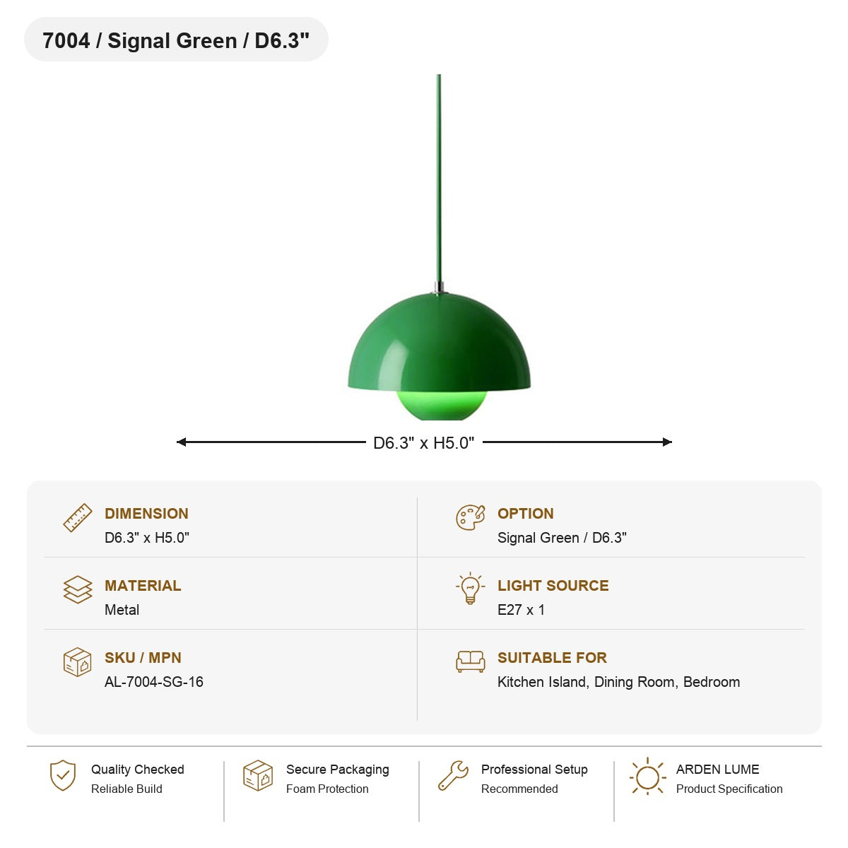 Flowerpot Dome Pendant Light SKU AL-7004-SG-16