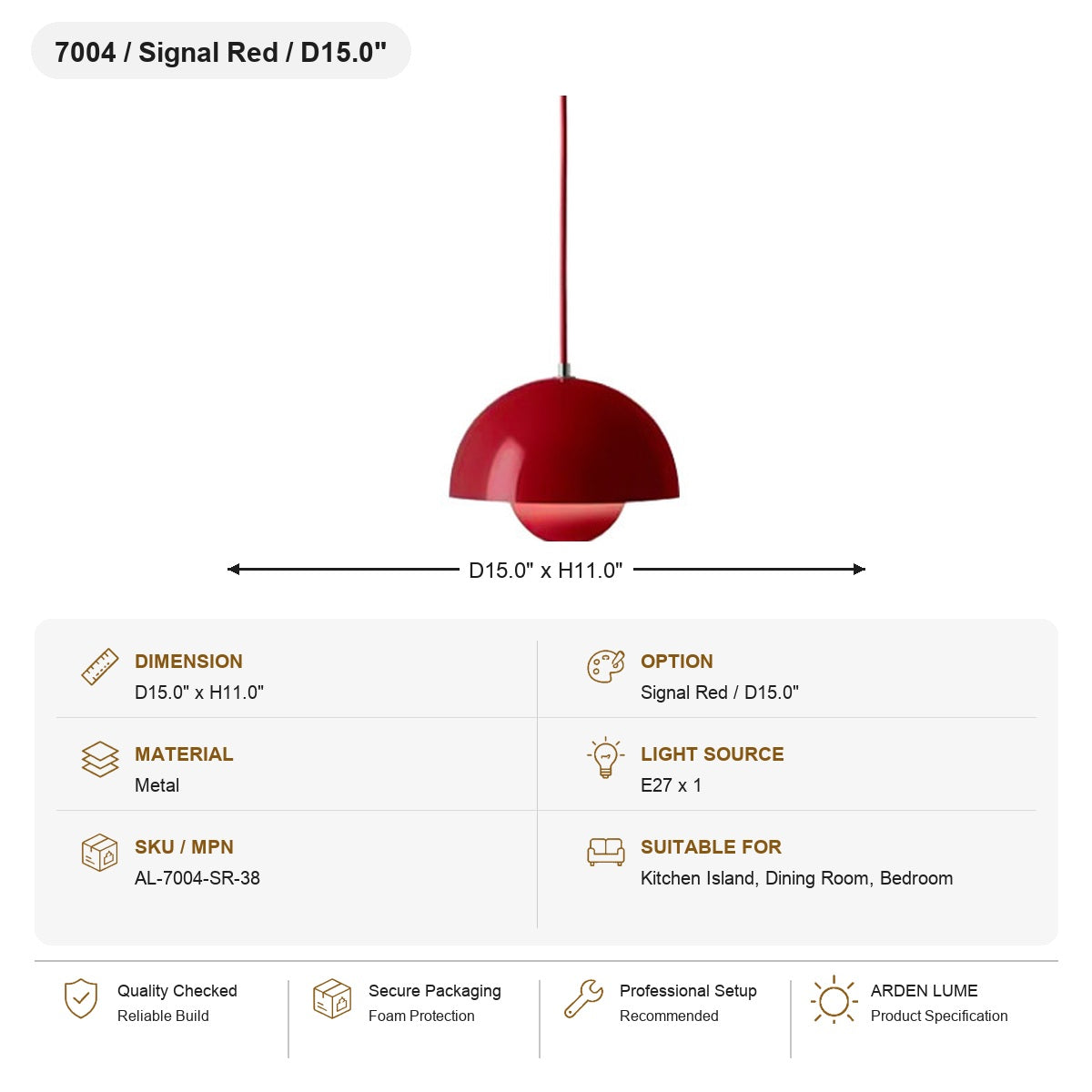 Flowerpot Dome Pendant Light SKU AL-7004-SR-38