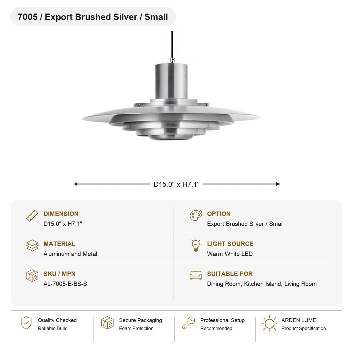 Layered Brushed Metal Pendant Light SKU AL-7005-E-BS-S