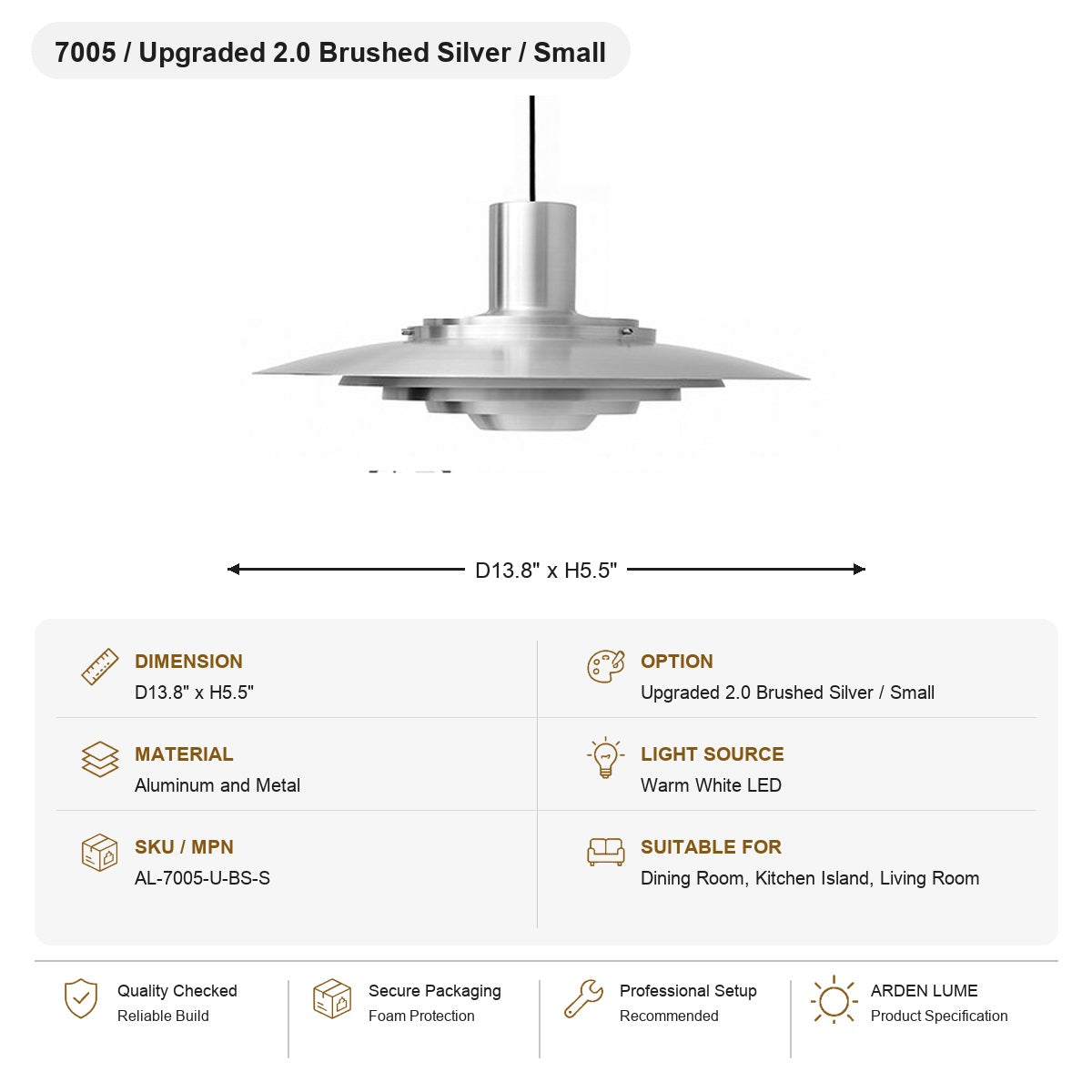 Layered Brushed Metal Pendant Light SKU AL-7005-U-BS-S