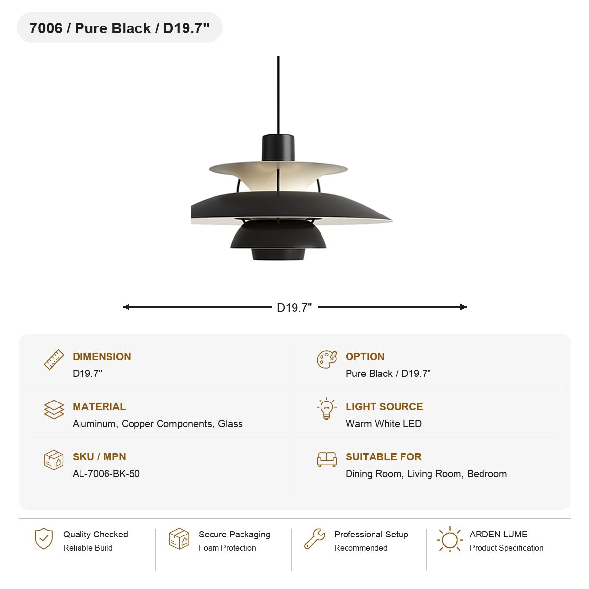 PH5 Layered Metal Pendant Light SKU AL-7006-BK-50